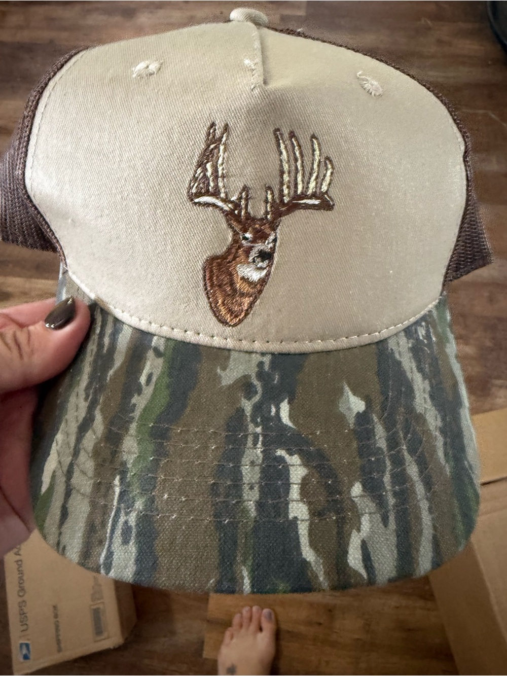Realtree Tan Front Camo Bill Deer Embroidered Trucker Hat